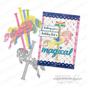 Matriz de corte de metal CAROUSEL HORSE para artesanato em papel, álbuns de recortes, cartões, presentes, etiquetas, diários, festas DIY e decoração de casa - 20466
