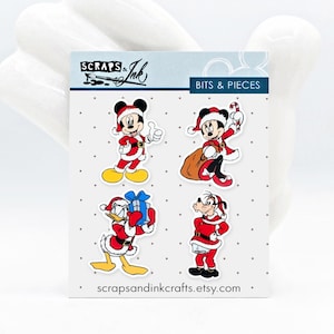 SANTA'S HELPERS Set van 4 bedrukte acrylversieringen voor knutselwerkjes met Disney-thema, plakboeken, kaarten, accessoires, cadeaus en decoratie- 41190
