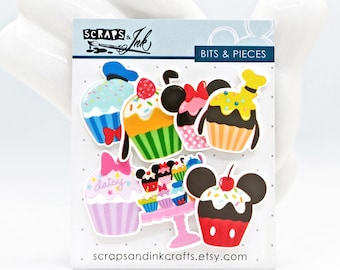 ALL THE CUPCAKES Set of 7 Acrylic Embellishments for Disney-Themed Crafts, Scrapbooks, Cards, Hair Accessories, Gifts & Home Décor- 40872