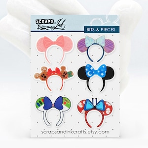 Serre-tête OREILLES #4, lot de 6 décorations imprimées en acrylique (résine plane) pour travaux manuels, accessoires, cadeaux et décoration sur le thème de Disney - 41108