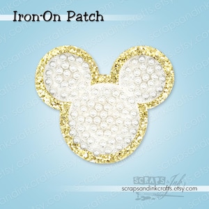PEARL MICKEY Studded Embroidered Iron-On Patch for DIY Crafts, Clothing, Bags & Home Décor- 70243