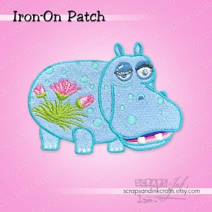 WINKING BLUE HIPPO *Exclusive! It's a Small World Embroidered Iron-On Patch for Crafts, Hats, Clothing, Bags, Home Décor- 70374