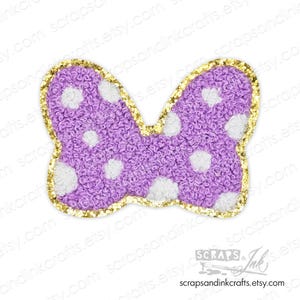 PURPLE BOW Embroidered/Chenille Iron-On Patch for Crafts, Clothing, Bags & Home Décor- 70144