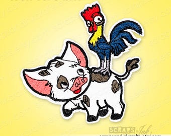 PUA & HEI-HEI  From Moana Embroidered Iron-On Patch for Crafts, Hats, Gifts, Clothing, Backpacks, Jackets, Bags, Décor- 70347XL
