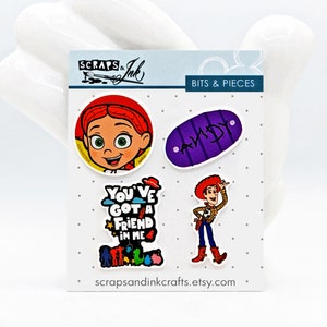 TOY STORY #3 Set of 4 Acrylic Embellishments for Disney-Themed Crafts, Scrapbooks, Cards, Hair Accessories, Gifts/Home Décor- 40962