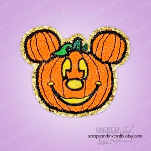 PUMPKIN MOUSE Embroidered/Chenille Iron-On Patch for Crafts, Clothing, Bags & Home Décor- 70133