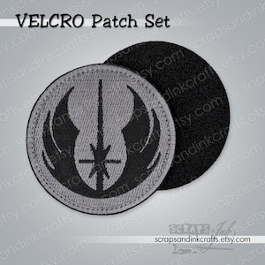 JEDI SYMBOL 2 Pc. Grey Hook and Loop (Velcro) / Sew-On Embroidered Patch Set for Clothing, Jackets, Hats, Bags, Gear- 70206
