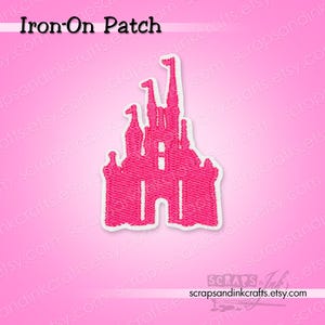 PINK CASTLE (Klein) Aufnäher zum Aufbügeln für Bastelarbeiten, Kleidung, Taschen & Heimdeko - 70435