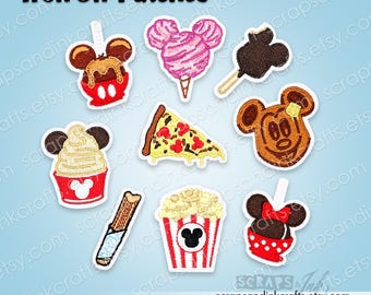 PEQUENOS LANCHES E DOCES Apliques termocolantes bordados em formato de ratinho para chapéus, jaquetas, bolsas, camisetas, capas de moletom, presentes e decoração - 70588