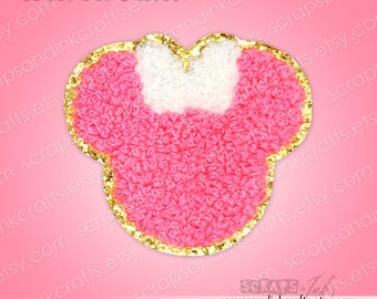 Aufnäher „Hellrosa Maus mit Schleife“, gestickt/aus Chenille, zum Aufbügeln, für DIY-Bastelarbeiten, Kleidung, Taschen & Heimdeko – 70177