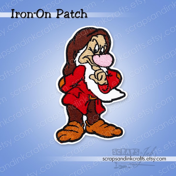 GRUMPY DWARF From Snow White Embroidered Iron-On Patch for Crafts, Hats, Gifts, Clothing, Backpacks, Jackets, Bags, Home Décor- 70416