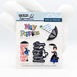 POPPINS #1 Conjunto de 5 enfeites de acrílico para artesanato temático da Disney, álbuns de recortes, cartões, acessórios de cabelo, presentes/decoração para casa - 40849