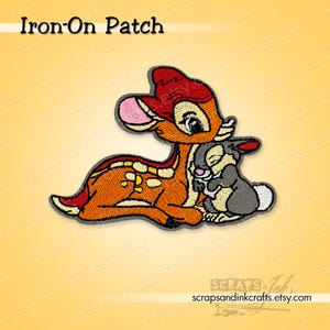 Écusson thermocollant brodé BAMBI & THUMPER pour travaux manuels, chapeaux, cadeaux, vêtements, sacs à dos, vestes, sacs, décoration d'intérieur - 70231