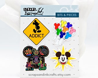 MICKEY ADDICT Set of 4 Acrylic Embellishments for Disney-Themed Crafts, Scrapbooking, Cards, Hair Accessories, Gifts/Home Décor- 40978