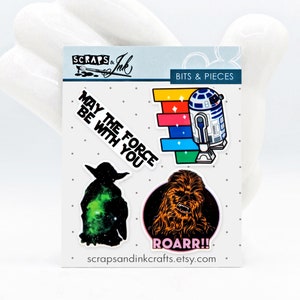 STAR WARS #9 Conjunto de 4 enfeites impressos em acrílico (resina planar) para artesanato, cartões, acessórios, presentes e decoração com tema Disney - 41121