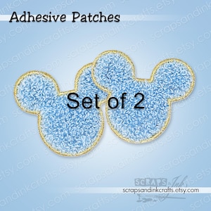 SMALL MOUSE PAIR (Sky Blue) Set of 2 Embroidered/Chenille Adhesive-Backed Patches for DiY Crafts, Clothing, Bags & Home Décor- 70152