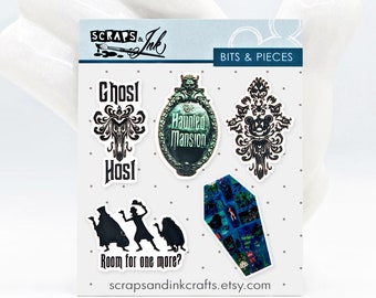 HAUNTED MANSION #2 Set of 5 Acrylic Embellishments for Disney-Themed Crafts, Scrapbooks, Cards, Hair Accessories, Gifts & Home Décor- 40824