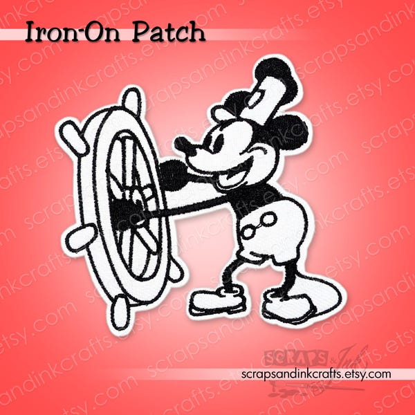 STEAMBOAT WILLIE Embroidered Iron-On Patches for Crafts, Clothing, Hats, Bags & Home Décor- 70311XL