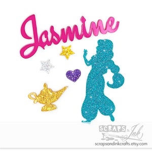 PRINCESA JASMINE Juego de 6 adornos acrílicos cortados con láser para manualidades, álbumes de recortes, tarjetas, joyas, moños para el cabello, regalos, fiestas y decoración del hogar