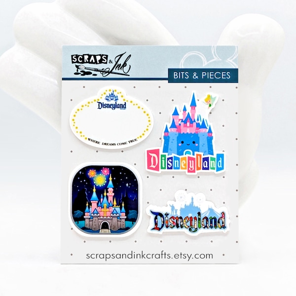 DISNEYLAND #2 Set of 4 Acrylic Embellishments for Disney-Themed Crafts, Scrapbooking, Cards, Hair Accessories, Gifts/Home Décor- 40990