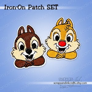 CHIP & DALE SET of 2 Iron-On Embroidered Patches for Crafts, Hats, Clothing, Backpacks, Jackets, Bags, Gifts, Home Décor- 70418