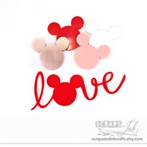 MOUSE LOVE Set de 5 adornos acrílicos cortados con láser para manualidades, álbumes de recortes, tarjetas, joyas, accesorios para el cabello, regalos, fiestas y decoración del hogar