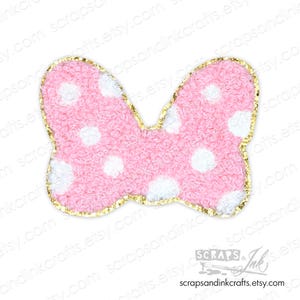PASTEL PINK BOW Embroidered/Chenille Iron-On Patch for Crafts, Clothing, Bags & Home Décor- 70142