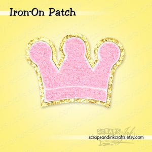 PINK CROWN Embroidered/Chenille Iron-On Patch for Crafts, Clothing, Bags & Home Décor- 70171