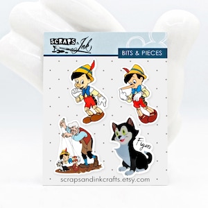 PINOCHO n.° 2 Juego de 4 adornos acrílicos (resina plana) para manualidades, tarjetas, accesorios, regalos y decoración con temática de Disney - 41163