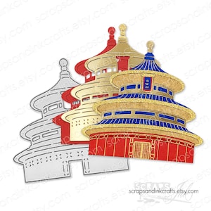 Molde de corte de metal CHINA EPCOT PAVILION Templo do Céu para artesanato em papel, álbuns de recortes, cartões, presentes, diários, festas DIY e decoração para casa - 20955