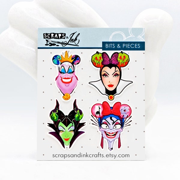 EVIL EARS Set of 4 Acrylic Embellishments for Disney-Themed Crafts, Scrapbooks, Cards, Hair Accessories, Gifts/Home Décor- 40976