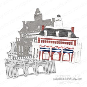Matriz de corte de metal para construção colonial americana EPCOT PAVILION EUA para artesanato, álbuns de recortes, cartões, presentes, diários, festas DIY e decoração - 20952