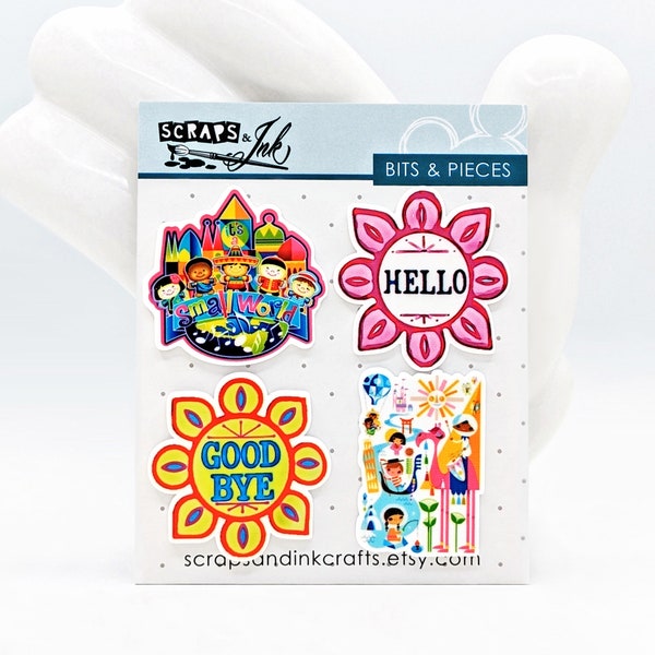 SMALL WORLD #1 Set of 4 Acrylic Embellishments for Disney-Themed Crafts, Scrapbooks, Cards, Hair Accessories, Gifts & Home Décor- 40864