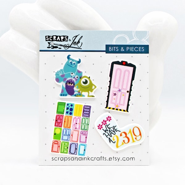 MONSTERS, INC. #1 Set of 4 Acrylic Embellishments for Disney-Themed Crafts, Scrapbooks, Cards, Hair Accessories, Gifts & Home Décor- 40847
