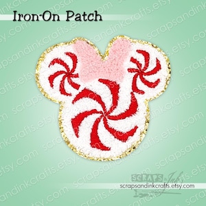 PEPPERMINT MOUSE W/BOW Embroidered/Chenille Iron-On Patch for DiY Crafts, Clothing, Bags & Home Décor- 70174