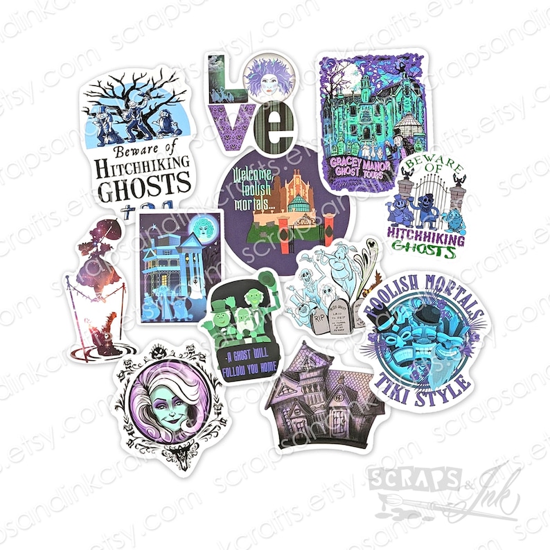 HAUNTED MANSION STICKERS Set #2 Set of 12 Water-resistant Stickers for ...
