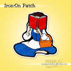 NOSE IN A BOOK (Princess Belle) Embroidered Iron-On Patch for Crafts, Clothing, Hats, Bags, Accessories & Décor- 70313