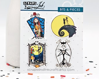 JACK & SALLY Set of 4 Printed Acrylic Embellishments for Disney/NBC-Themed Crafts, Accessories, Party and Home Décor- 40831