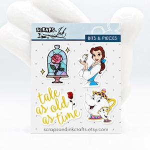 PRINCESA BELLA N.º 1 Juego de 4 adornos acrílicos impresos (resina plana) para manualidades, tarjetas, accesorios, regalos y decoración con temática de Disney - 41027