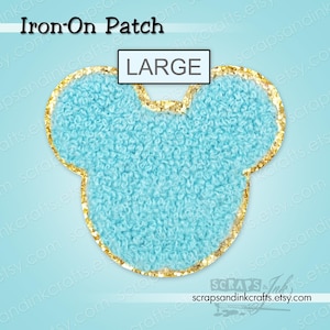 LARGE AQUA MOUSE Embroidered/Chenille Iron-On Patch for Crafts, Clothing, Bags & Home Décor- 70181