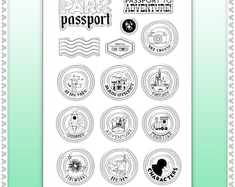 PARK PASSPORT - Jeu de tampons transparents inspirés de Disney pour travaux manuels, cadeaux, décoration de fête et d'intérieur - 60124