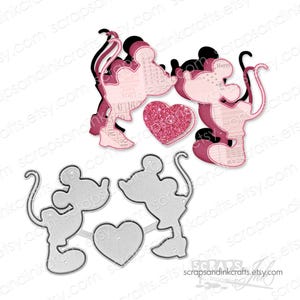 COUPLE DE SOURIS Lot de 3 matrices de découpe en métal pour travaux manuels en papier, étiquettes, agendas, cartes, cadeaux, bricolage de fête et décoration d'intérieur - 20132