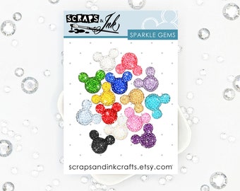 SPARKLE GEMS- Rainbow Collection- 14 Different Colors of Faceted, Sparkly Mouse-Shaped Faux Gems for Disney-Themed Crafts- 40105
