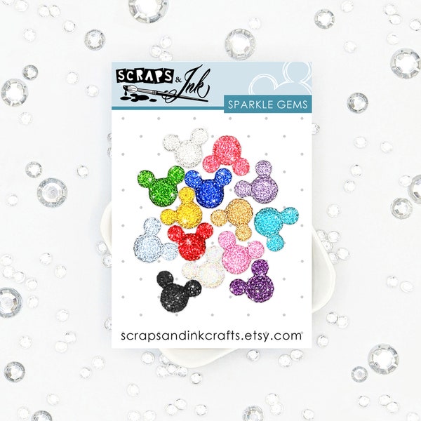 SPARKLE GEMS- Rainbow Collection- 14 Different Colors of Faceted, Sparkly Mouse-Shaped Faux Gems for Disney-Themed Crafts- 40105