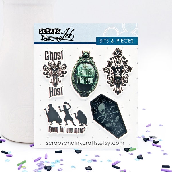 HAUNTED MANSION #2 Set of 5 Acrylic Embellishments for Disney-Themed Crafts, Scrapbooks, Cards, Hair Accessories, Gifts & Home Décor- 40824