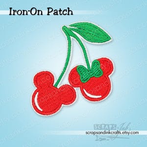 MOUSE CHERRIES Embroidered Iron-On Patch for Crafts, Clothing, Bags & Home Décor- 70431
