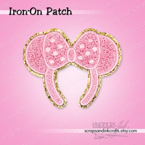 PINK MOUSE EARS Embroidered/Chenille Iron-On Patch for Crafts, Hats, Clothing, Backpacks, Jackets, Bags, Gifts & Home Décor- 70203