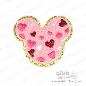 PINK HEARTS Mouse Embroidered/Chenille ADHESIVE-Backed (Not Iron-On) Patch for Crafts, Clothing, Bags & Home Décor- 70170