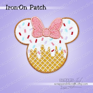 ICE CREAM MINNIE *Exclusive! Embroidered Iron-On Patch for Crafts, Clothing, Jackets, Hats, Bags, Décor- 70378