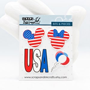 AMERICAN MICKEY Set van 4 bedrukte acrylversieringen voor ambachten met Disney-thema, plakboeken, kaarten, haaraccessoires, geschenken en decor - 40857